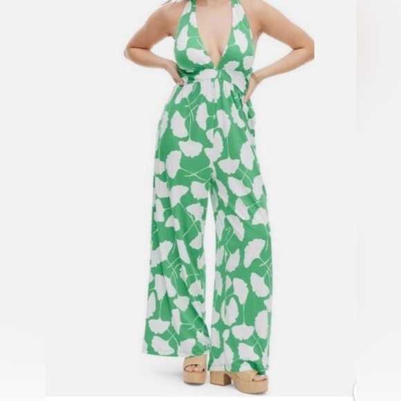 Diane Von Furstenberg x Target green & white jumpsuit size L NWT - Picture 1 of 5